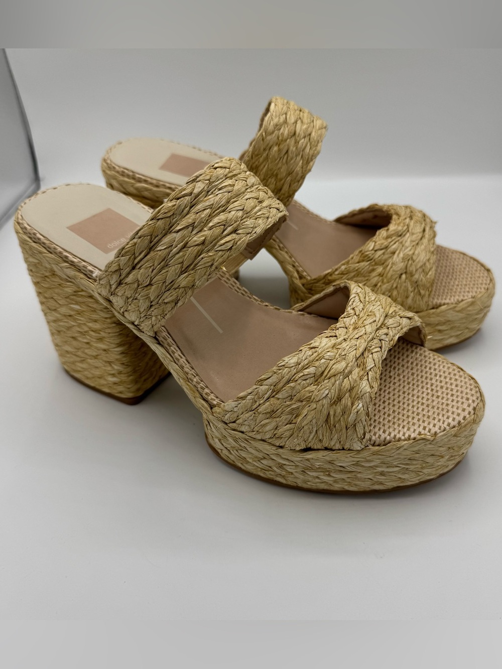 Dolce Vita Latoya Woven Raffia Platform Sandals Size 9.5 Light Natural Raffia